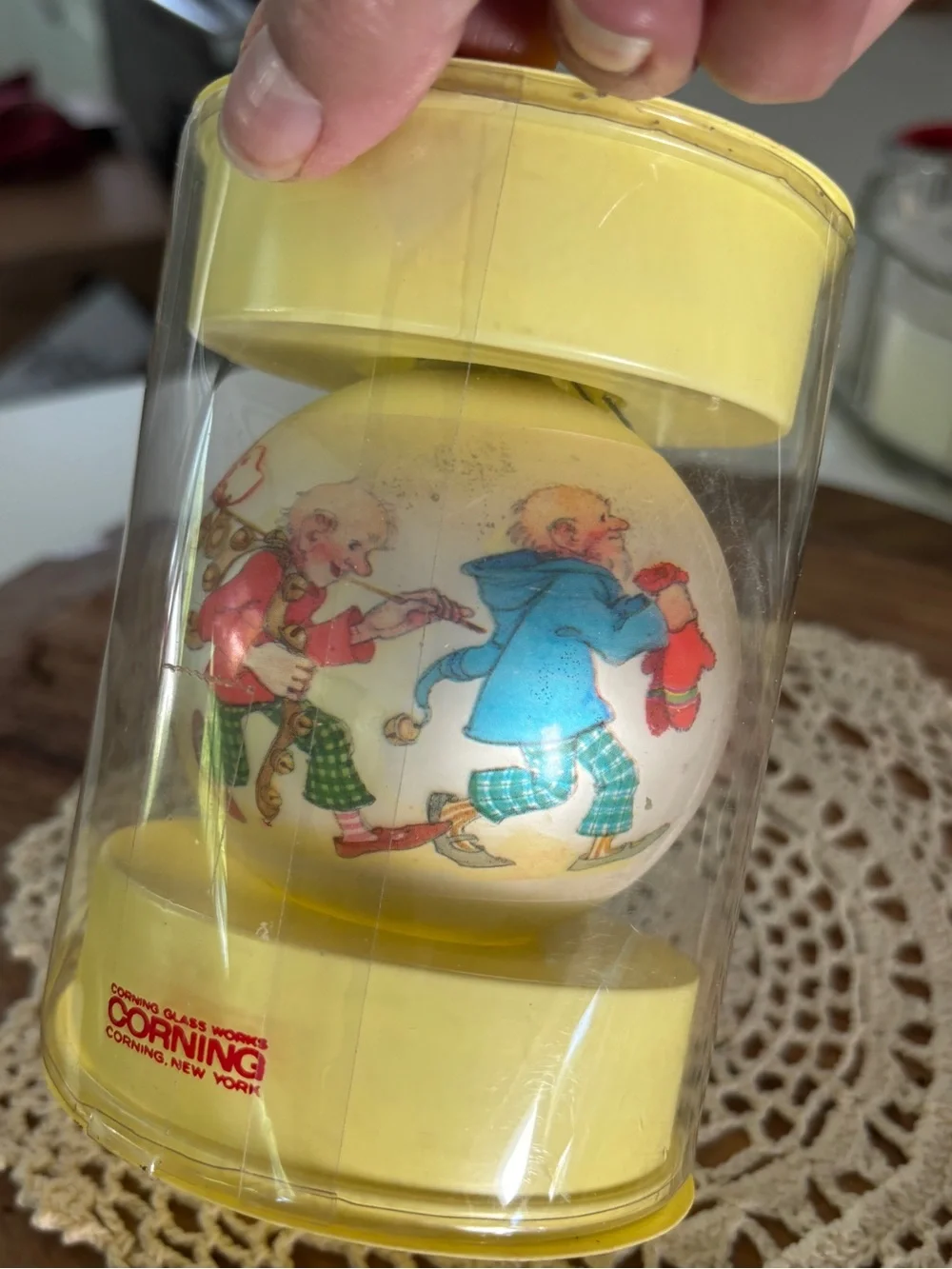 Vintage 70s Santa with elves and Raggedy Andy Glass Ornaments - Holiday Décor